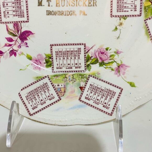 Antique Porcelain Advertising Plate 1906 Calendar from Hunsicker Ironbridge PA - Picture 5 of 10